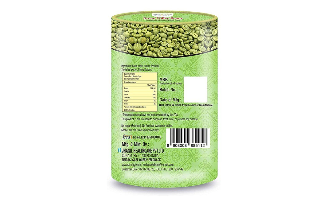 Zindagi Instant Green Coffee - Decaffeinated & Unroasted Arabica Coffee   Jar  200 grams